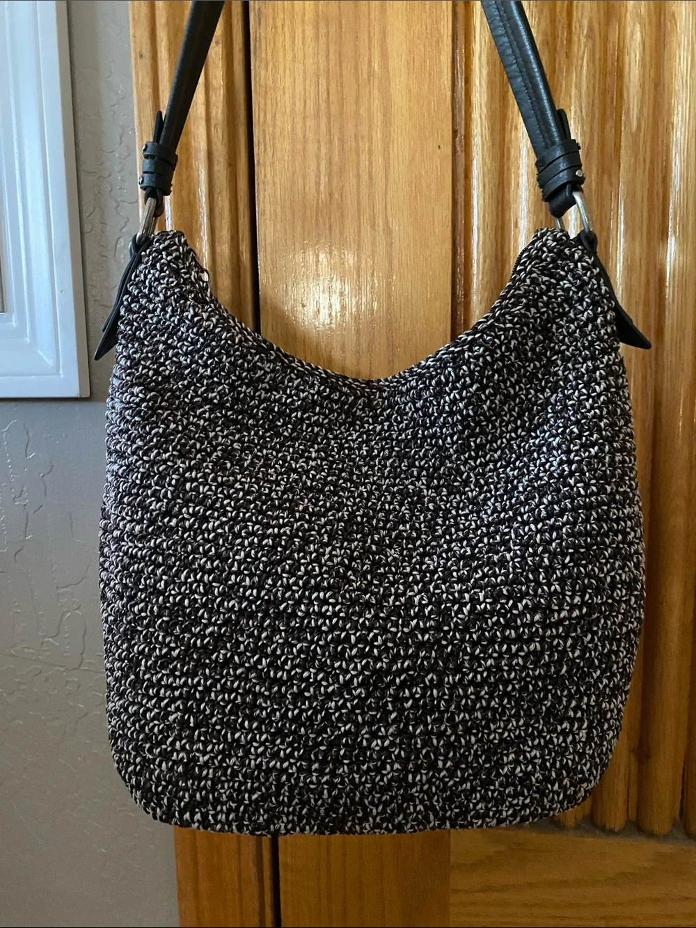 The Sak Crochet Hobo bag w/ leather strap Silver Hardware & Zippered Pocket